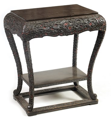 Lot 121 - A LATE 19TH CENTURY CHINESE RED GROUND AND BLACK LACQUERWORK CENTRE TABLE