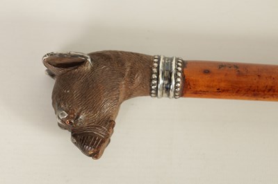 Lot 478 - A FRENCH 19TH CENTURY CARVED BOXWOOD AND SILVER MOUNTED BULL DOG  WALKING STICK