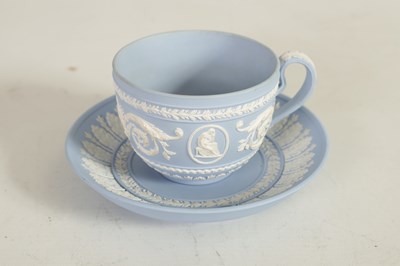 Lot 58 - A LATE 18TH CENTURY WEDGWOOD JASPERWARE CUP AND SAUCER