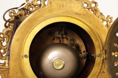 Lot 791 - A LATE 19TH CENTURY FRENCH GILT METAL AND CHAMPLEVE ENAMEL CLOCK GARNITURE