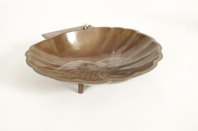 Lot 100 - A JAPANESE MEIJI PERIOD BRONZE AND SILVER INLAID TURTLE DISH