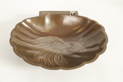 Lot 100 - A JAPANESE MEIJI PERIOD BRONZE AND SILVER INLAID TURTLE DISH