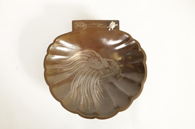 Lot 100 - A JAPANESE MEIJI PERIOD BRONZE AND SILVER INLAID TURTLE DISH