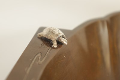 Lot 100 - A JAPANESE MEIJI PERIOD BRONZE AND SILVER INLAID TURTLE DISH