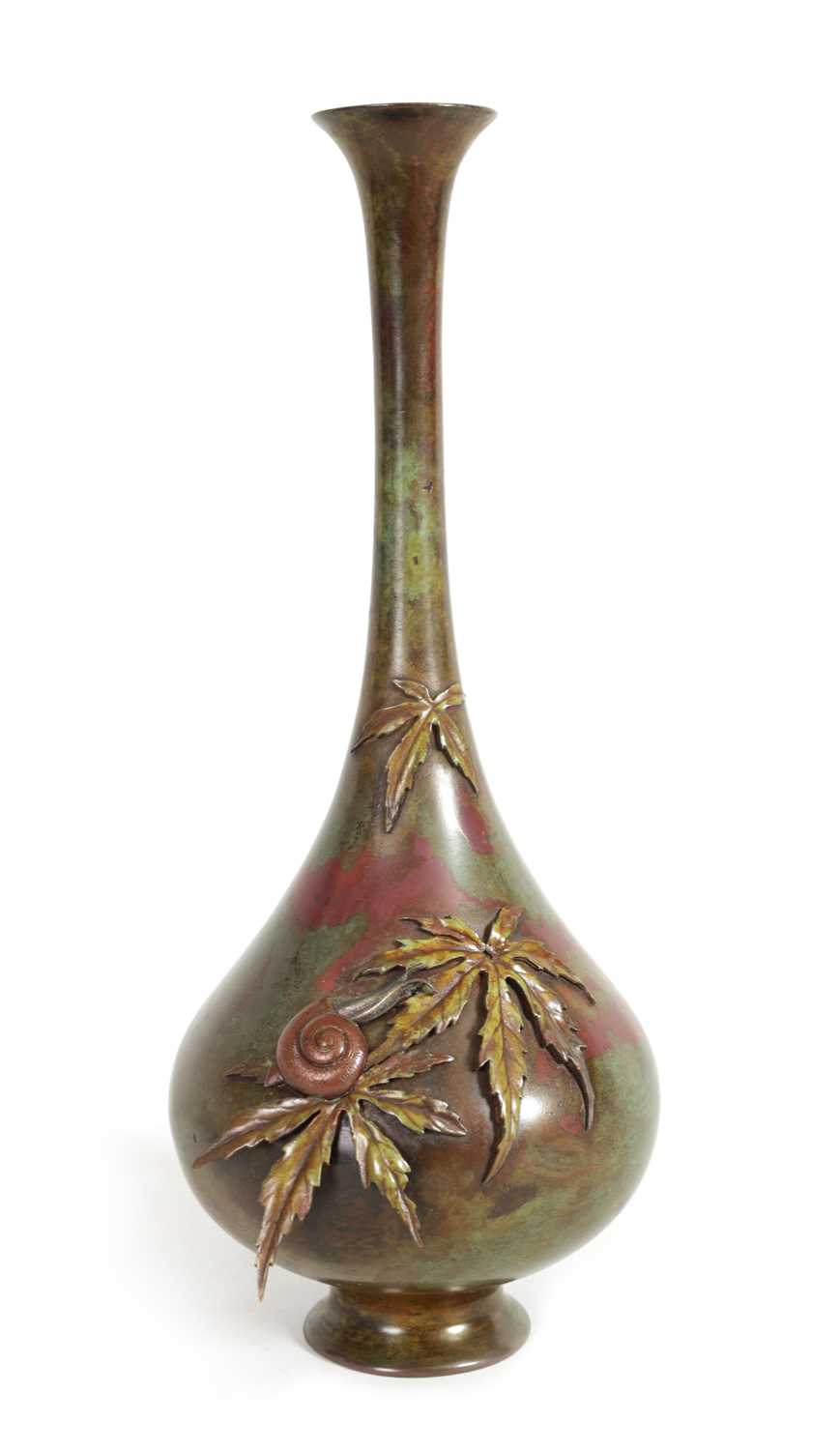 Lot 146 - A JAPANESE MEIJI PERIOD MULTI PATINA BRONZE SNAIL VASE