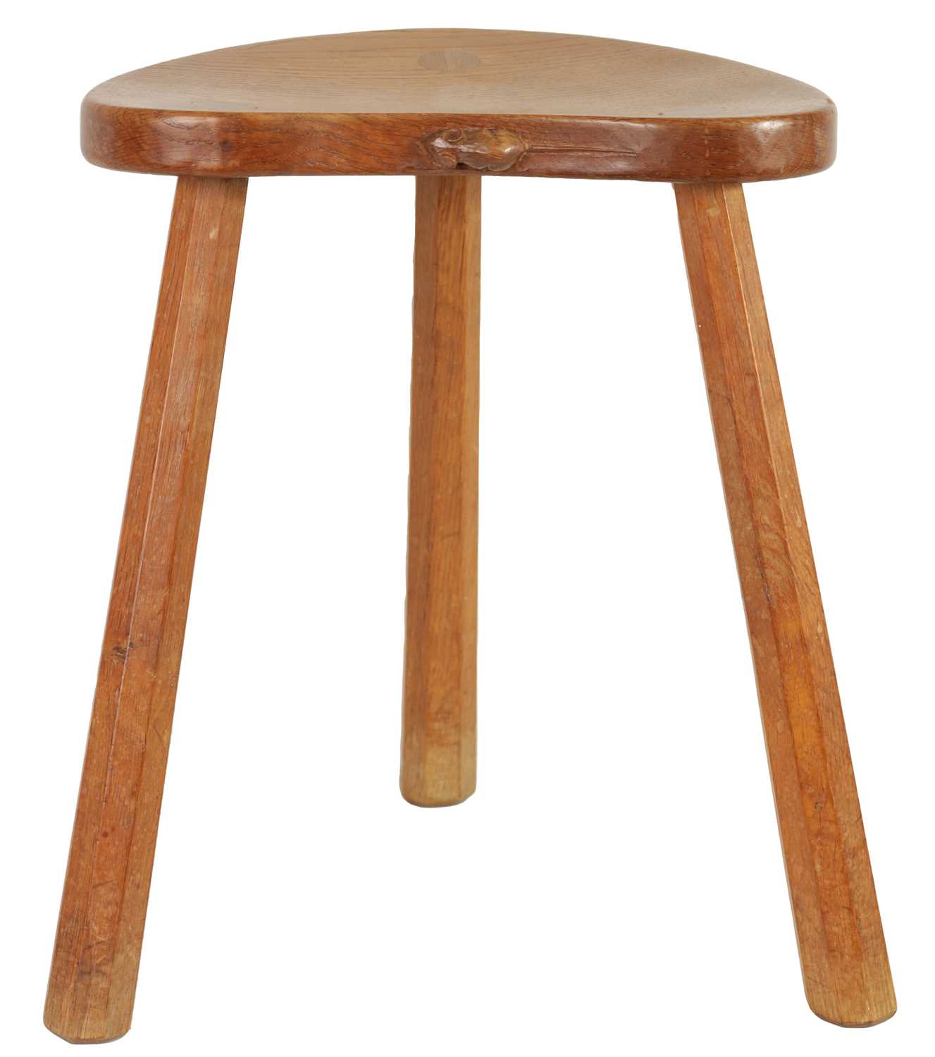 Lot 856 - A ROBERT ‘MOUSEMAN’ THOMPSON LIGHTLY ADZED OAK MILKING STOOL