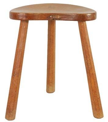 Lot 856 - A ROBERT ‘MOUSEMAN’ THOMPSON LIGHTLY ADZED OAK MILKING STOOL