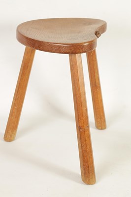 Lot 856 - A ROBERT ‘MOUSEMAN’ THOMPSON LIGHTLY ADZED OAK MILKING STOOL