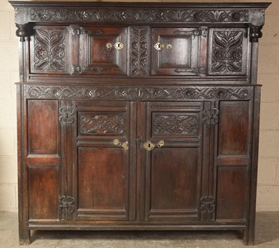 Lot 1463 - A LATE 17TH CENTURY JOINED OAK COURT CUPBOARD OF GOOD COLOUR AND PATINA