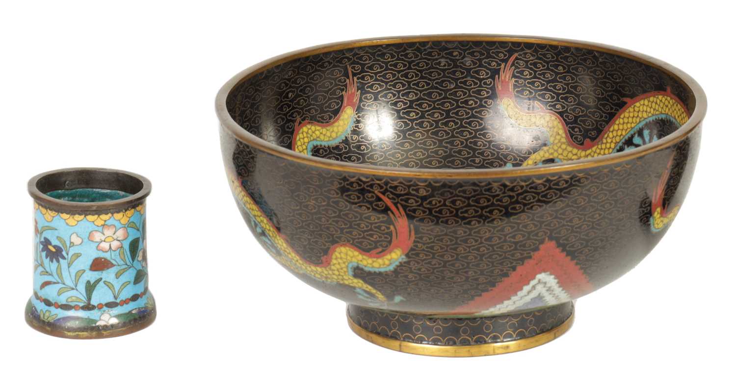 Lot 171 - A CHINESE CLOISONNE ENAMEL DRAGON BOWL