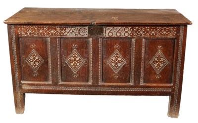 Lot 1003 - A GOOD CHARLES II WESTMORELAND JOINED OAK COFFER