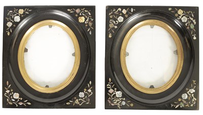 Lot 577 - A PAIR OF 19TH CENTURY LACQUERED INLAID PORTRAIT FRAMES