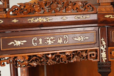 Lot 142 - A FINE 19TH CENTURY CHINESE HARDWOOD BOXWOOD AND IVORY SET OPEN DISPLAY CABINET