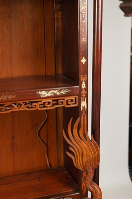 Lot 142 - A FINE 19TH CENTURY CHINESE HARDWOOD BOXWOOD AND IVORY SET OPEN DISPLAY CABINET