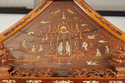 Lot 142 - A FINE 19TH CENTURY CHINESE HARDWOOD BOXWOOD AND IVORY SET OPEN DISPLAY CABINET