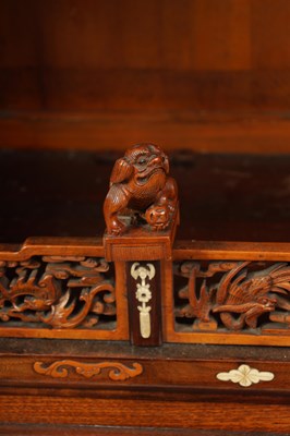 Lot 142 - A FINE 19TH CENTURY CHINESE HARDWOOD BOXWOOD AND IVORY SET OPEN DISPLAY CABINET