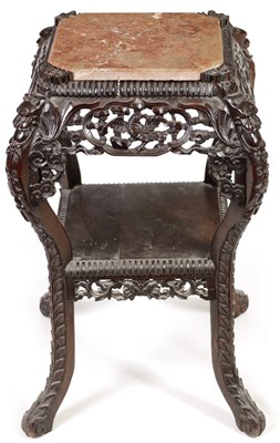 Lot 114 - A 19TH CENTURY PROFUSELY CARVED CHINESE HARDWOOD SQUARE JARDINIERE STAND