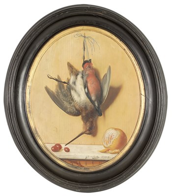 Lot 692 - PIETRO COSTA. A 19TH CENTURY TROMPE-L'ŒIL OIL ON OVAL PANEL STILL LIFE