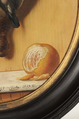 Lot 692 - PIETRO COSTA. A 19TH CENTURY TROMPE-L'ŒIL OIL ON OVAL PANEL STILL LIFE