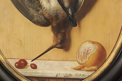 Lot 692 - PIETRO COSTA. A 19TH CENTURY TROMPE-L'ŒIL OIL ON OVAL PANEL STILL LIFE