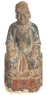 Lot 157 - A CHINESE MING PERIOD CARVED WOODEN FIGURE OF AN IMMORTAL