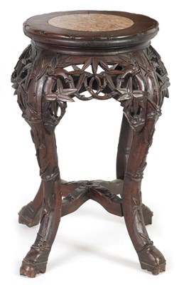 Lot 210 - A SMALL 19TH CENTURY CHINESE CARVED HARDWOOD JARDINIERE STAND