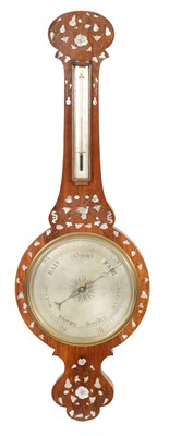 Lot 749 - A 19TH CENTURY MOTHER-OF-PEARL INLAID ROSEWOOD WHEEL BAROMETER