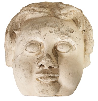 Lot 594 - AN 18TH/19TH CENTURY MOULDED PLASTER CHERUBS MASK HEAD