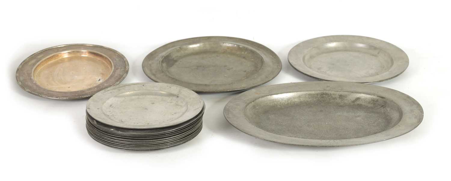 Lot 443 - A SELECTION OF 22 18TH AND 19TH CENTURY OVAL AND CIRCULAR PEWTER DISHES/MEAT PLATES