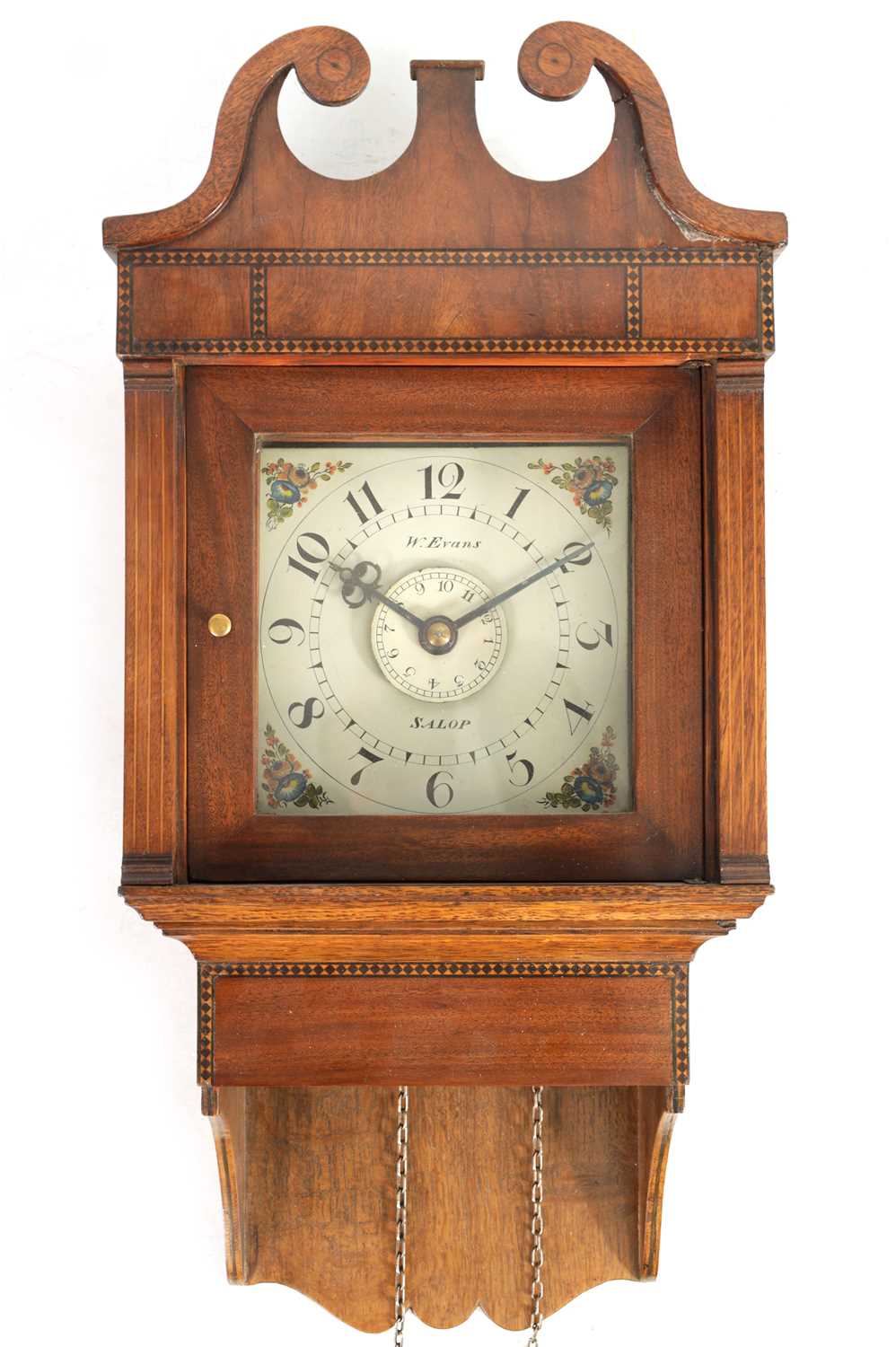 Lot 653 - W. EVANS, SALOP. A LATE GEORGE III MAHOGANY HOODED WALL CLOCK