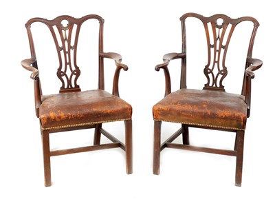 Lot 998 - A PAIR OF 19TH CENTURY CHIPPENDALE MAHOGANY OPEN ARMCHAIRS