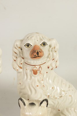 Lot 45 - A LARGE PAIR OF VICTORIAN SEATED STAFFORDSHIRE DOGS together with A PAIR OF SEATED MODELS OF CATS