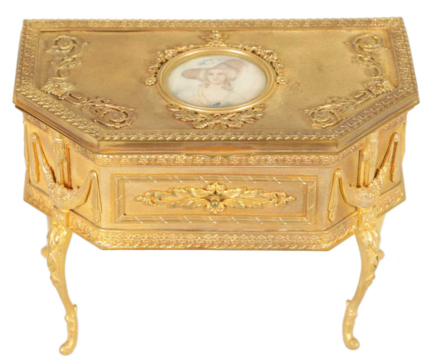 Lot 527 - A 19TH CENTURY FRENCH ORMOLU JEWELLERY CASKET