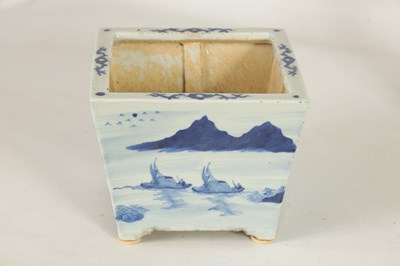 Lot 148 - A 19th CENTURY CHINESE BLUE AND WHITE SQAURE TAPERING JARDINIERE