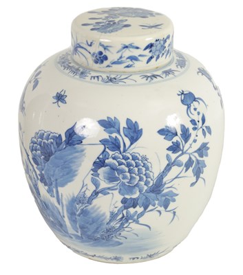 Lot 162 - AN 18TH CENTURY CHINESE BLUE AND WHITE GINGER JAR AND COVER