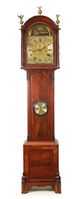 Lot 824 - SAMUEL THOMAS, HALBURTON. A GEORGE III QUARTER CHIMING LONGCASE CLOCK WITH BAROMETER