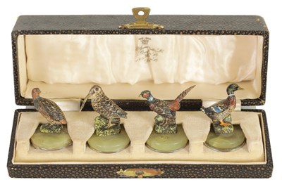 Lot 493 - AN EARLY 20TH CENTURY CASED SET OF AUSTRIAN COLD PAINTED BRONZE MENU HOLDERS OF GAME BIRDS