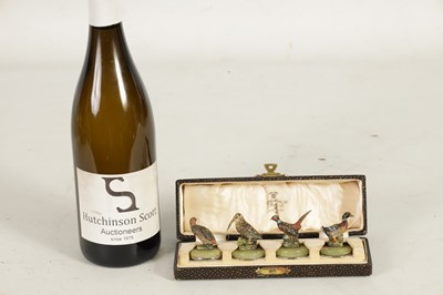 Lot 493 - AN EARLY 20TH CENTURY CASED SET OF AUSTRIAN COLD PAINTED BRONZE MENU HOLDERS OF GAME BIRDS