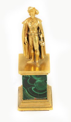 Lot 519 - A 19TH CENTURY ORMOLU AND MALACHITE  FIGURAL SCULPTURE