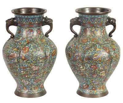 Lot 261 - A PAIR OF 18TH/19TH CENTURY CHINESE CLOISONNÉ ENAMEL BALUSTER VASES