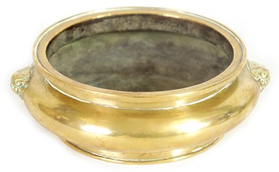 Lot 175 - A CHINESE SHALLOW BRASS CENSER