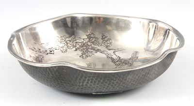 Lot 119 - A MEIJI PERIOD JAPANESE WHITE METAL BOWL with...