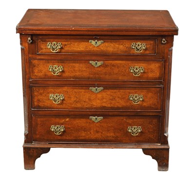 Lot 1041 - A 20TH CENTURY QUEEN ANNE STYLE BURR WALNUT BACHELORS CHEST