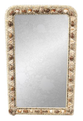 Lot 945 - AN UNUSUAL 19TH CENTURY LARGE HANGING MIRROR DECORATED WITH SEA SHELLS