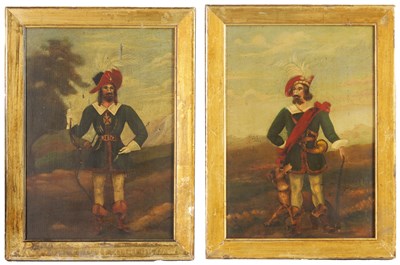 Lot 643 - A PAIR OF 19TH CENTURY PRIMITIVE SCHOOL OILS ON PANEL