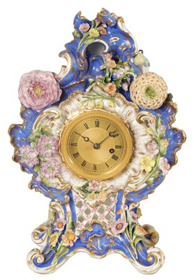 Lot 833 - A 19TH CENTURY PORCELAIN CASED ENGLISH SINGLE FUSEE MANTEL CLOCK