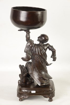 Lot 138 - A LARGE 19TH CENTURY CHINESE BRONZE RAKAN FIGURAL TABLE GONG