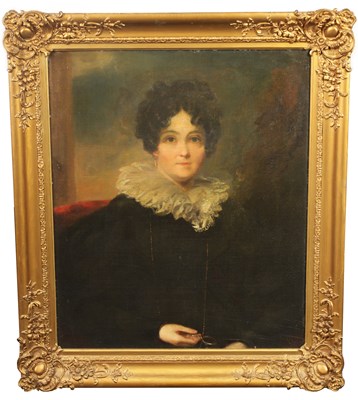 Lot 707 - CIRCLE OF SIR THOMAS LAWRENCE - LATE 18TH CENTURY HALF LENGTH PORTRAIT OF A YOUNG LADY