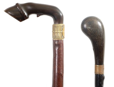 Lot 461 - A LATE 19THCENTURY HORN HANDLED WALKING STICK AND ANOTHER