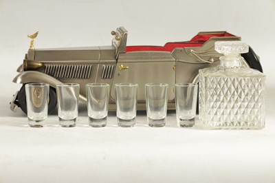 Lot 564 - A 20TH CENTURY NOVELTY MUSCIAL ROLLS ROYCE TABLE LIQUEUR DECANTER SET